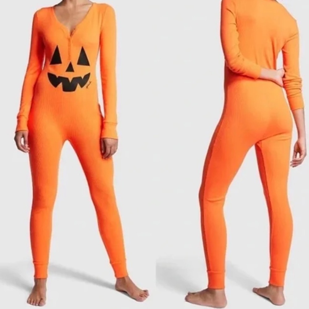 NWT Victoria’s Secret Orange Thermal Jack-O-Lantern Onesie Jumpsuit